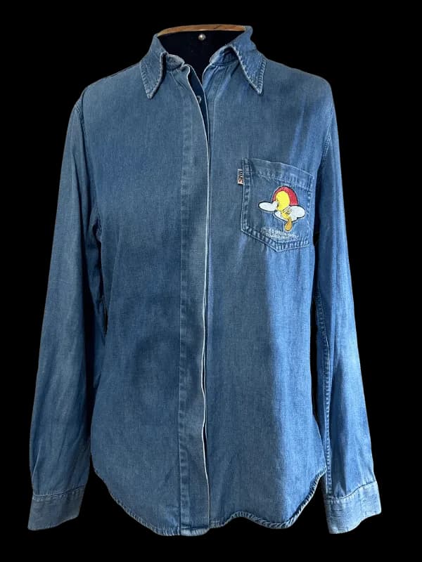 Camisa jeans bordada Piu-Piu (Tweety)